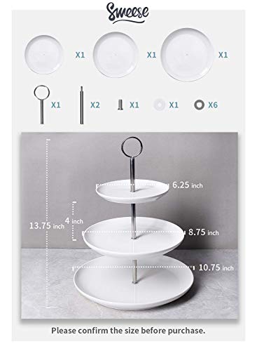 Sweese 735.101 3 Tier Cupcake Stand- White Porcelain Cake Stand- Dessert Stand, Tiered Serving Trays for Parties