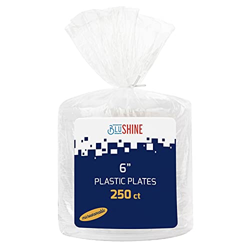 250 Pack - 6 Inch White Plastic Plates Disposable Strong and Sturdy