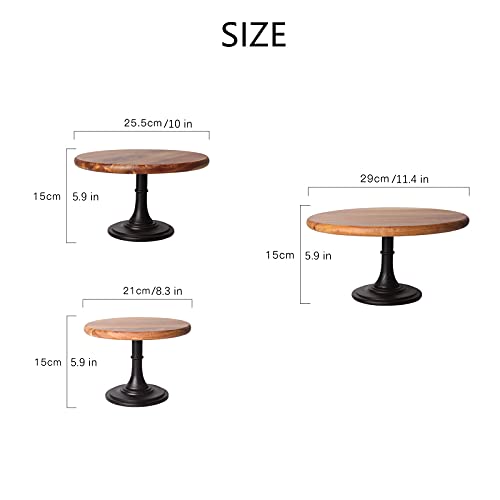 GMWD 3 Pcs Acacia Wood Cake Stands Set Round Cake Pedestal Handcrafted Display Table Cupcake Server Decorating for Wedding Birthday Parties Baby Shower Celebration