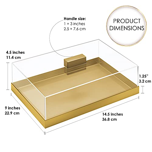 Elavain Acrylic Cake Stand | Multifunctional Serving Tray | Elegant Gold Food Tray with Clear Lid | Perfect as a Cake Box and Serving Platter for Party, Home and Kitchen | Shatter Resistant