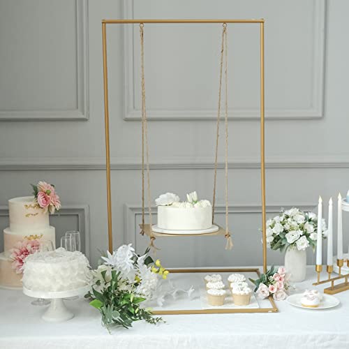 Efavormart 3ft Tall Gold Metal Hanging Dessert Display Centerpiece with Jute Rope, Cake Stand Swing