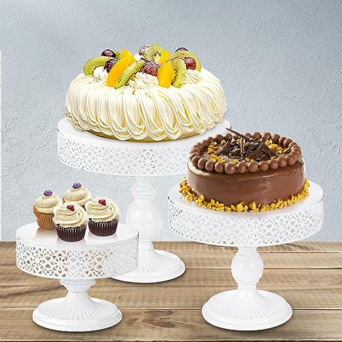 Peohud 3 Pack White Metal Cake Stands, 8"/10"/12" Round Cupcake Dessert Display Stand for Wedding, Birthday Party, Anniversary, Gatherings, White