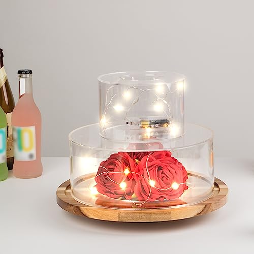 Kcgani Clear Round Acrylic Cake Display Stand Riser with Lid, Cylinder Floating Cake Riser Cake Tier, Decorative Centerpiece Cupcake Tray for Wedding Birthday Party, 10" Dx4 H, 6" Dx4 H, 2pcs
