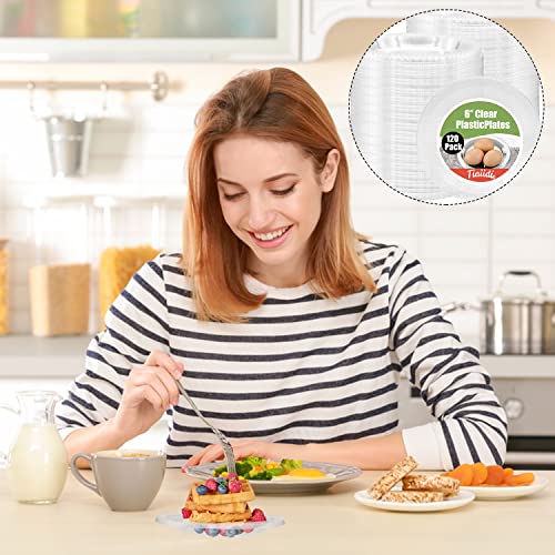 Tiaiidi 120 Pcs Disposable Clear Plastic Plates,6-Inch Dessert Plates,Small Crystal Transparent Plates for Parties,Catering,Wedding