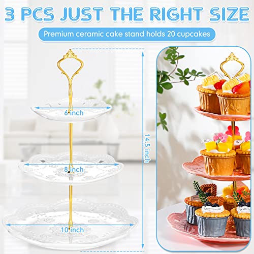 Tanlade 3 Pack 3 Tier Porcelain Cake Stand, Cupcake Stand Serving Tray Round Dessert Stand Display Tower Tray for Party, Birthday and Wedding