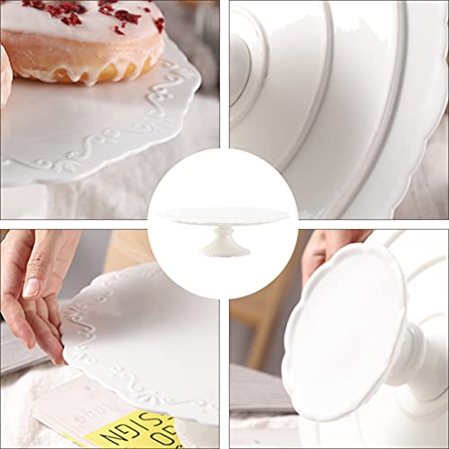 DOITOOL Porcelain Cake Stand Round Dessert Stand Cupcake Stand Serving Plate Platter Display Tray for Birthday Weddings Baby Shower Cookie Snack White 10 Inch
