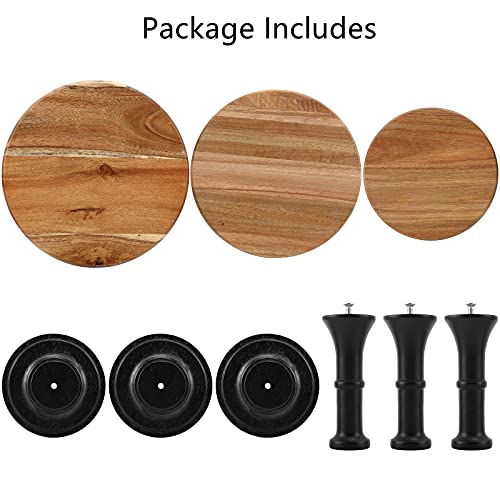 GMWD 3 Pcs Acacia Wood Cake Stands Set Round Cake Pedestal Handcrafted Display Table Cupcake Server Decorating for Wedding Birthday Parties Baby Shower Celebration