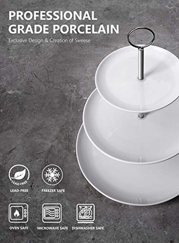 Sweese 735.101 3 Tier Cupcake Stand- White Porcelain Cake Stand- Dessert Stand, Tiered Serving Trays for Parties