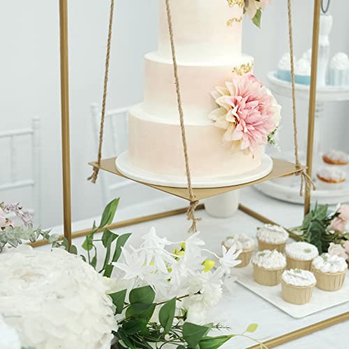 Efavormart 3ft Tall Gold Metal Hanging Dessert Display Centerpiece with Jute Rope, Cake Stand Swing
