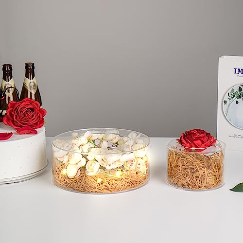Kcgani Clear Round Acrylic Cake Display Stand Riser with Lid, Cylinder Floating Cake Riser Cake Tier, Decorative Centerpiece Cupcake Tray for Wedding Birthday Party, 10" Dx4 H, 6" Dx4 H, 2pcs