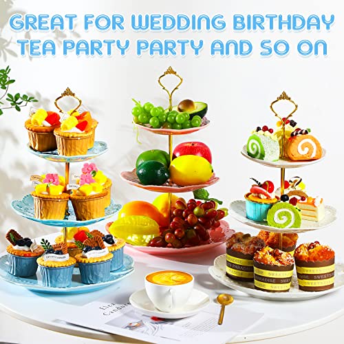 Tanlade 3 Pack 3 Tier Porcelain Cake Stand, Cupcake Stand Serving Tray Round Dessert Stand Display Tower Tray for Party, Birthday and Wedding