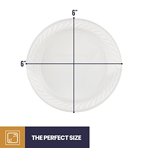 250 Pack - 6 Inch White Plastic Plates Disposable Strong and Sturdy