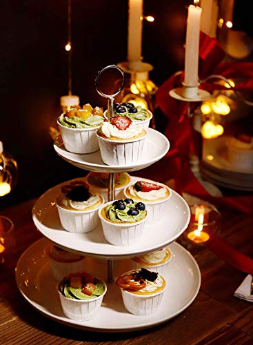 Sweese 735.101 3 Tier Cupcake Stand- White Porcelain Cake Stand- Dessert Stand, Tiered Serving Trays for Parties