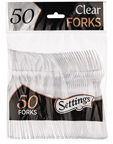 [50 Count] Settings Plastic Clear Forks, Heavyweight Disposable Cutlery, Great For Home, Office, School, Party, Picnics, Restaurant, Take-out Fast Food, Outdoor Events, Or Every Day Use, 1 Bag