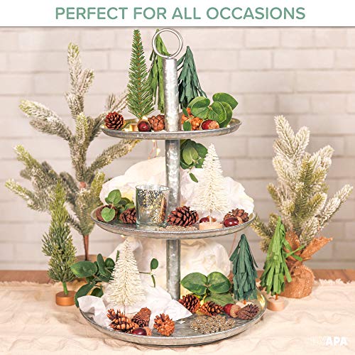 Ilyapa 3 Tier Tray, Galvanized Tray, Three Tier Serving Tray, 3 Tier Serving Stand, Farmhouse Tiered Metal Platter for Cake, Cupcake Tower, Dessert, Appetizers & More