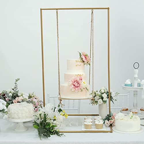 Efavormart 3ft Tall Gold Metal Hanging Dessert Display Centerpiece with Jute Rope, Cake Stand Swing