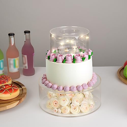 Kcgani Clear Round Acrylic Cake Display Stand Riser with Lid, Cylinder Floating Cake Riser Cake Tier, Decorative Centerpiece Cupcake Tray for Wedding Birthday Party, 10" Dx4 H, 6" Dx4 H, 2pcs