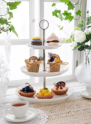 Sweese 735.101 3 Tier Cupcake Stand- White Porcelain Cake Stand- Dessert Stand, Tiered Serving Trays for Parties