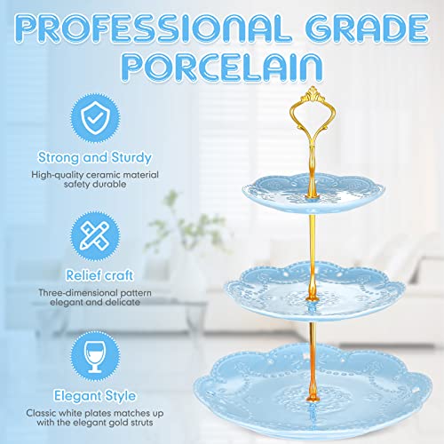 Tanlade 3 Pack 3 Tier Porcelain Cake Stand, Cupcake Stand Serving Tray Round Dessert Stand Display Tower Tray for Party, Birthday and Wedding