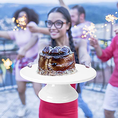fanquare 10 Inch Porcelain Cake Stand, White Round Cake Plate, Vintage Cake Display Stand