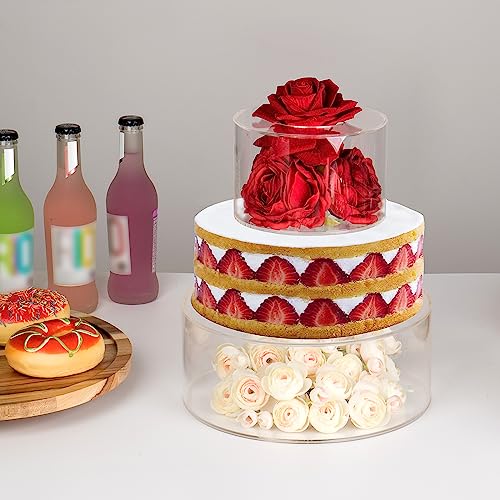 Kcgani Clear Round Acrylic Cake Display Stand Riser with Lid, Cylinder Floating Cake Riser Cake Tier, Decorative Centerpiece Cupcake Tray for Wedding Birthday Party, 10" Dx4 H, 6" Dx4 H, 2pcs