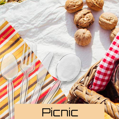 [50 Count] Settings Plastic Clear Forks, Heavyweight Disposable Cutlery, Great For Home, Office, School, Party, Picnics, Restaurant, Take-out Fast Food, Outdoor Events, Or Every Day Use, 1 Bag