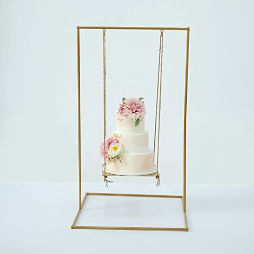 Efavormart 3ft Tall Gold Metal Hanging Dessert Display Centerpiece with Jute Rope, Cake Stand Swing
