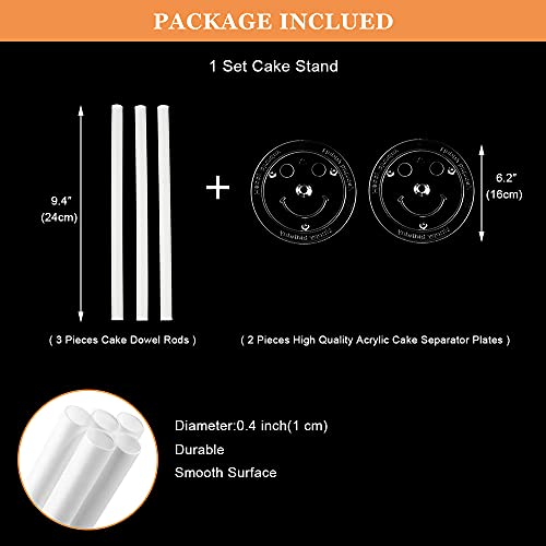 Acrylic Round Display Stand for Cake Cupcakes Desserts Bakery, 1 Sets of Cake Separator Plates and Dowel Rods - 6 inch (16cm)