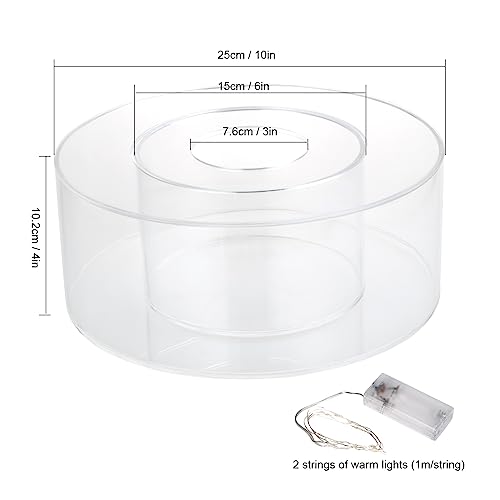 Kcgani Clear Round Acrylic Cake Display Stand Riser with Lid, Cylinder Floating Cake Riser Cake Tier, Decorative Centerpiece Cupcake Tray for Wedding Birthday Party, 10" Dx4 H, 6" Dx4 H, 2pcs