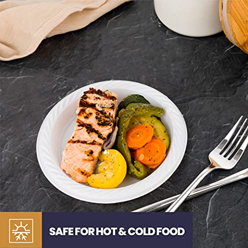 250 Pack - 6 Inch White Plastic Plates Disposable Strong and Sturdy