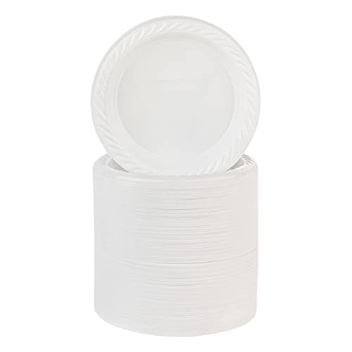 250 Pack - 6 Inch White Plastic Plates Disposable Strong and Sturdy