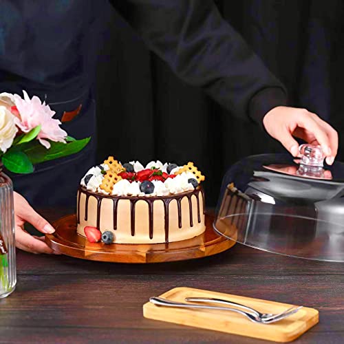 Wood Cake Stand with Dome,Acacia Cake Plate Holder with Acrylic Lid,Cake Display Server Tray for Kitchen,Birthday Parties,Weddings,Baking Gifts or Housewarming Gifts