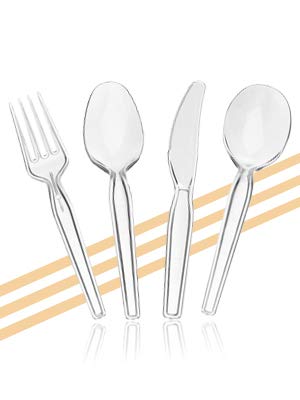 [50 Count] Settings Plastic Clear Forks, Heavyweight Disposable Cutlery, Great For Home, Office, School, Party, Picnics, Restaurant, Take-out Fast Food, Outdoor Events, Or Every Day Use, 1 Bag