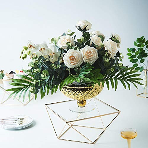 Efavormart Set of 3 Metal Geometric Cake Stand Gold Cake Riser with Glass Top Glossy Metallic Finish for Dessert Cupcake Pastry Candy Display Plate Event, Birthday Party