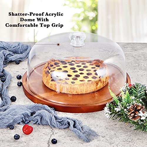 Wood Cake Stand with Dome,Acacia Cake Plate Holder with Acrylic Lid,Cake Display Server Tray for Kitchen,Birthday Parties,Weddings,Baking Gifts or Housewarming Gifts
