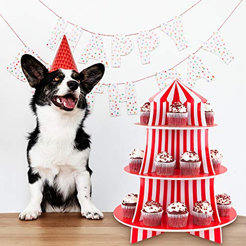 3 Tier Cupcake Foam Stand with Circus Carnival Tent Design for Desserts, Birthdays, Decorations