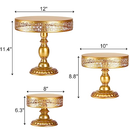Suwimut 3 Pieces Gold Cake Stand Set, 8, 10, 12 Inch Round Cake Stands Metal Cupcake Holder Dessert Table Display Set for Wedding Birthday Party Baby Shower Celebration