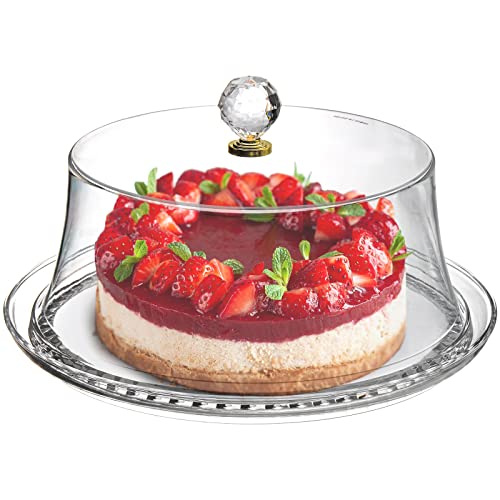 Hiceeden 10 Inch Acrylic Cake Stand with Dome Lid, Clear Cake Plate with Cover, Serving Platter with Lid for Display, Party, Dinner, Dessert