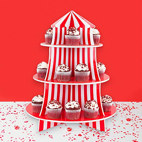 3 Tier Cupcake Foam Stand with Circus Carnival Tent Design for Desserts, Birthdays, Decorations