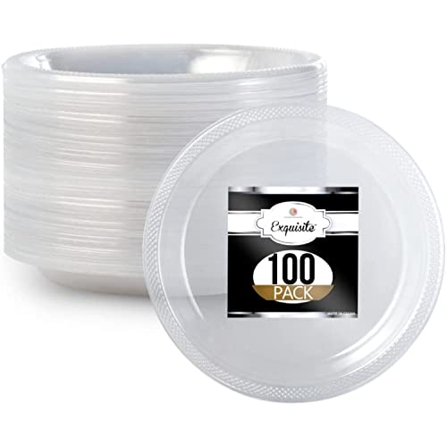 Exquisite 7 Inch. Clear Plastic Dessert/Salad Plates - Solid Color Disposable Plates - 100 Count