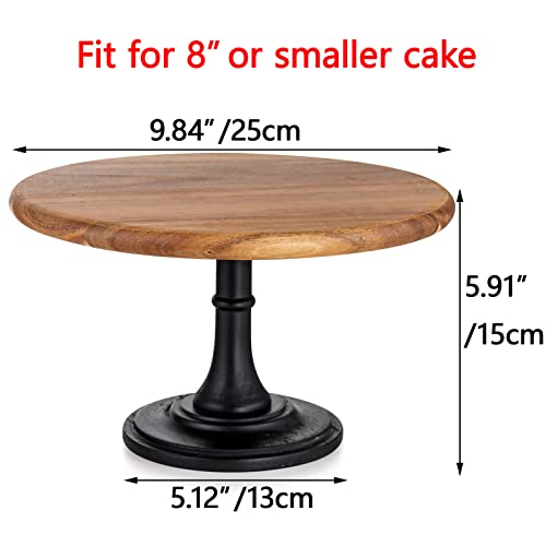 NUPTIO Wood Cake Dessert Stand with Metal Black Matt Base, 8 inches Round Cupcake Holder, Wedding Birthday Party Pedestal Display Plate (Wood, M)