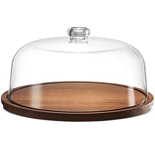 Godinger Cake Stand, Cake Plate Server Platter with Dome, Acacia Wood and Shaterproof Acrylic Lid