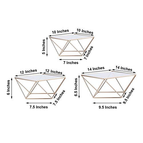 Efavormart Set of 3 Metal Geometric Cake Stand Gold Cake Riser with Glass Top Glossy Metallic Finish for Dessert Cupcake Pastry Candy Display Plate Event, Birthday Party