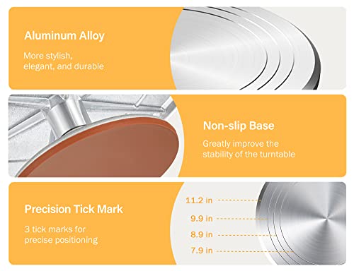 Kootek 12 Inch Cake Turntable Cake Decorating Kit Supplies, 7 Pcs Baking Supplies Aluminium Alloy Revolving Cake Decorating Stand, with 3 Icing Smoother, Icing Spatula, Silicone Spatula, Cake Cutter
