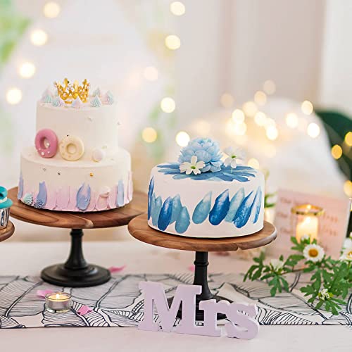 NUPTIO Wood Cake Dessert Stand with Metal Black Matt Base, 8 inches Round Cupcake Holder, Wedding Birthday Party Pedestal Display Plate (Wood, M)