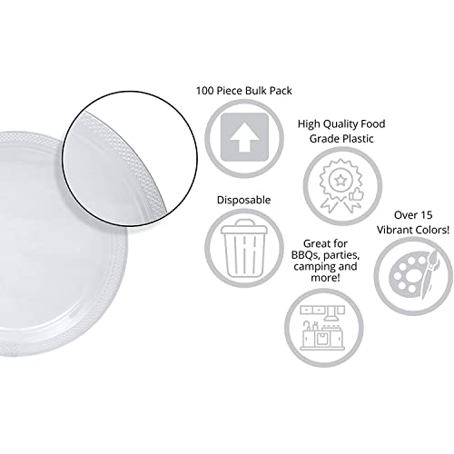 Exquisite 7 Inch. Clear Plastic Dessert/Salad Plates - Solid Color Disposable Plates - 100 Count