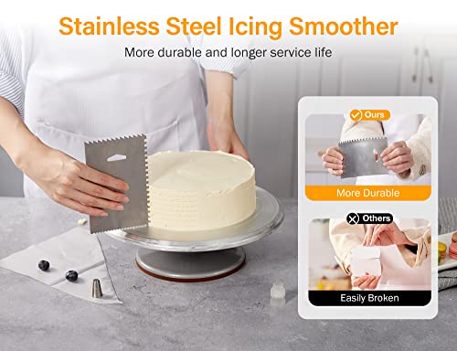 Kootek 12 Inch Cake Turntable Cake Decorating Kit Supplies, 7 Pcs Baking Supplies Aluminium Alloy Revolving Cake Decorating Stand, with 3 Icing Smoother, Icing Spatula, Silicone Spatula, Cake Cutter