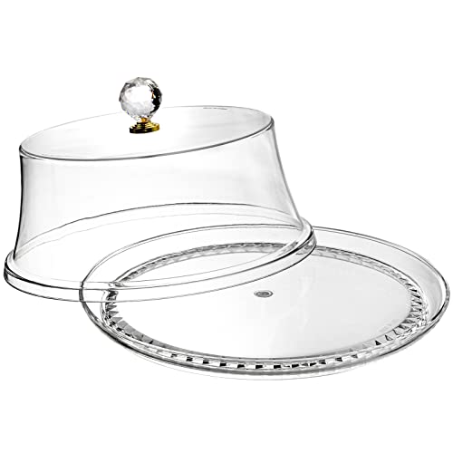 Hiceeden 10 Inch Acrylic Cake Stand with Dome Lid, Clear Cake Plate with Cover, Serving Platter with Lid for Display, Party, Dinner, Dessert