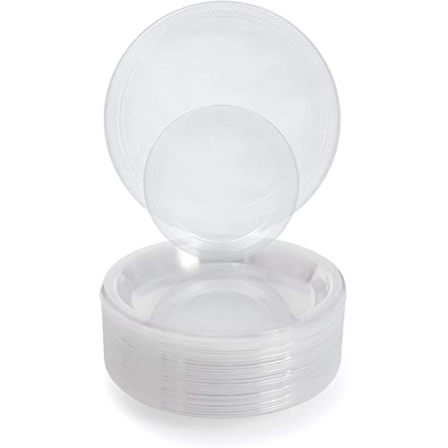 Exquisite 7 Inch. Clear Plastic Dessert/Salad Plates - Solid Color Disposable Plates - 100 Count