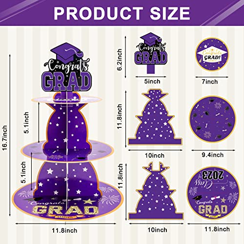 2 Set Graduation Cupcake Stand, 3 Tier Round Cardboard Cupcake Stand Perfect for Grad Themed Party Décor, Graduation Party Supplies, Graduation Dessert Favors Supplies (Purple)